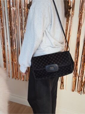 Valentino Black Logo Monogram Shoulder Bag with Gold V Accent
